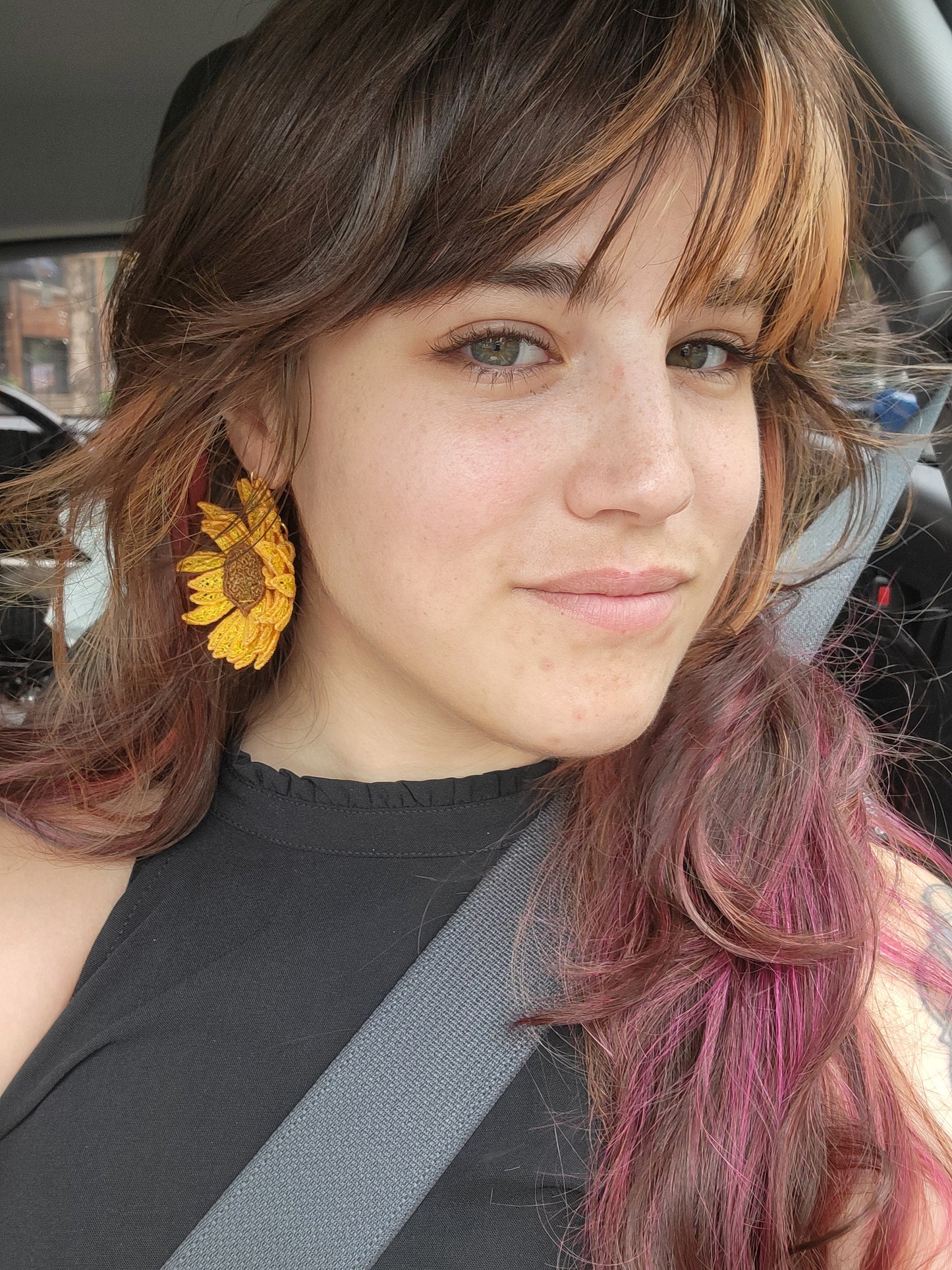 Embroidered Sunflower Earrings