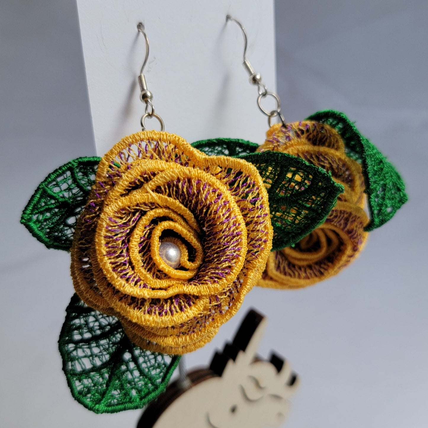 Embroidered Rose Earrings