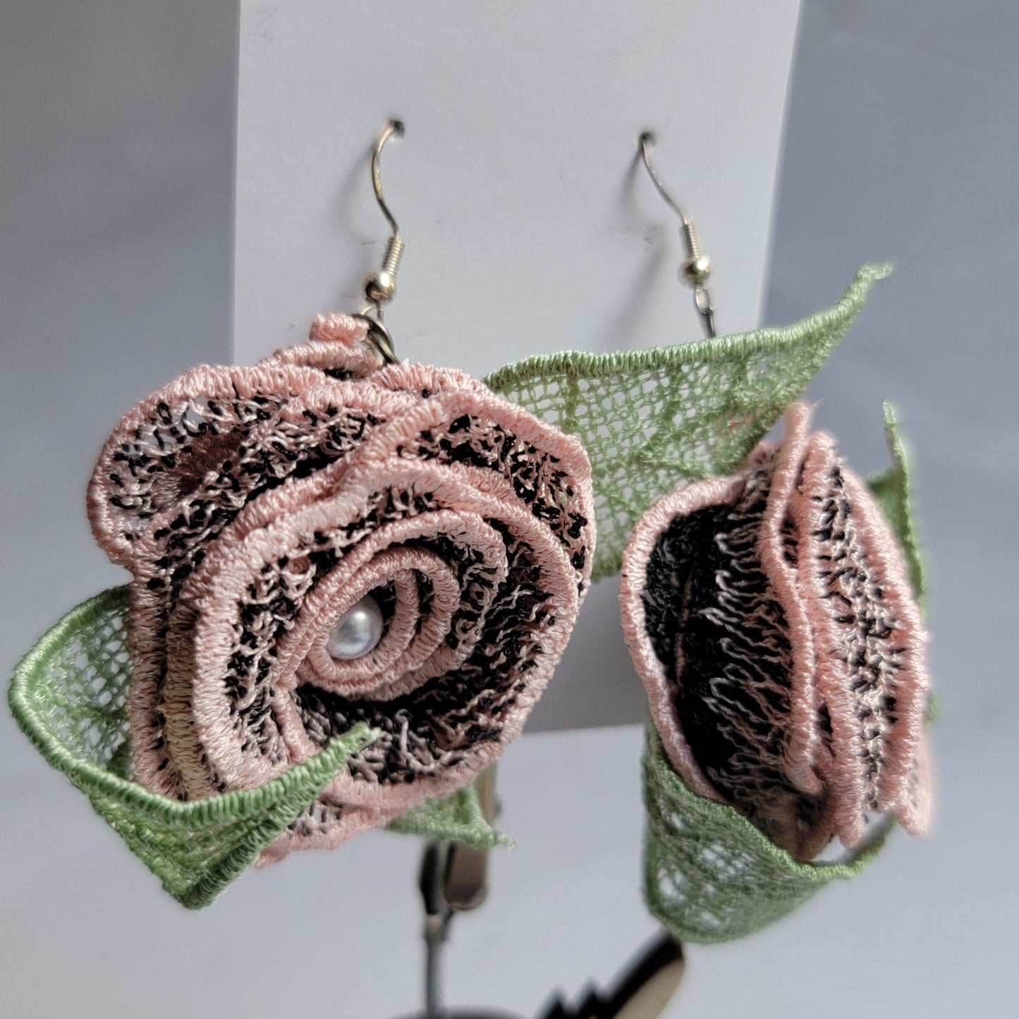 Embroidered Rose Earrings