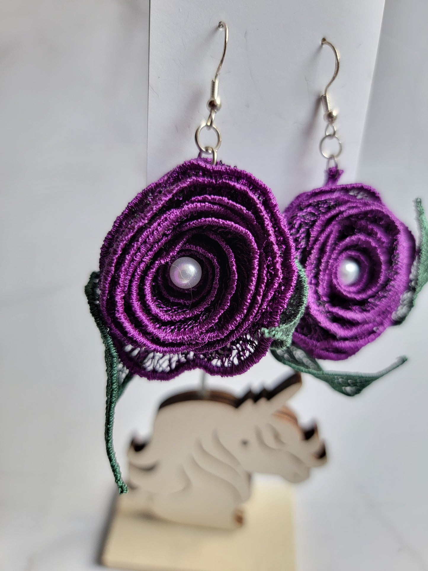 Embroidered Rose Earrings