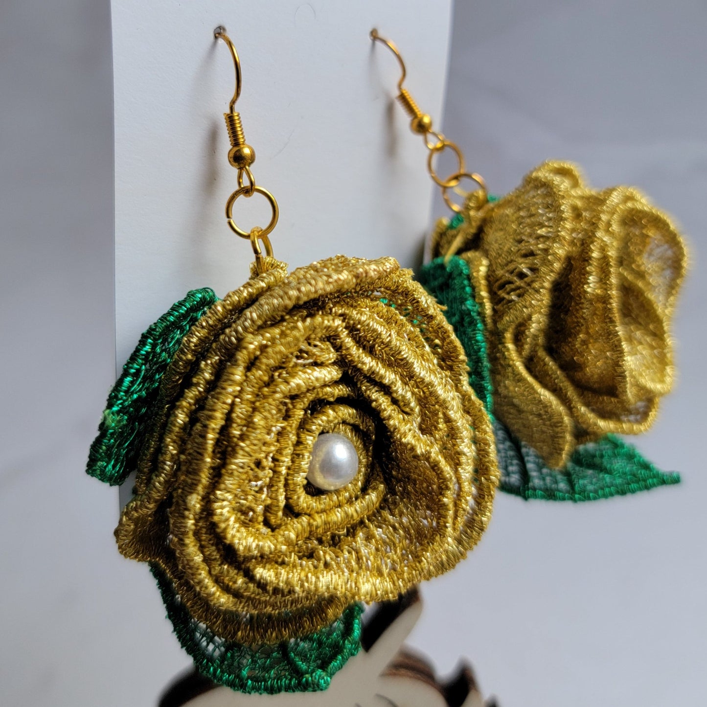 Embroidered Rose Earrings