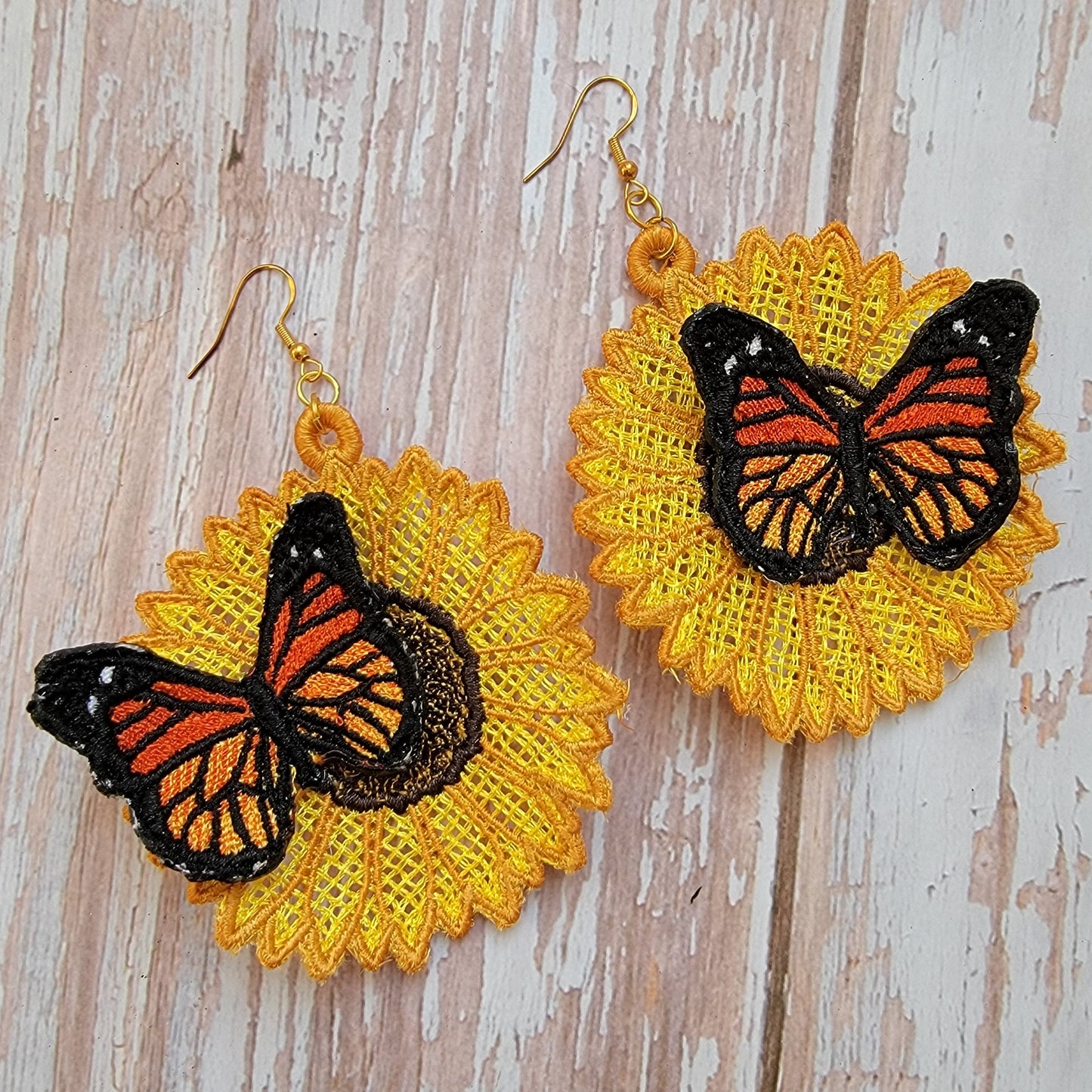 Embroidered Sunflower Earrings