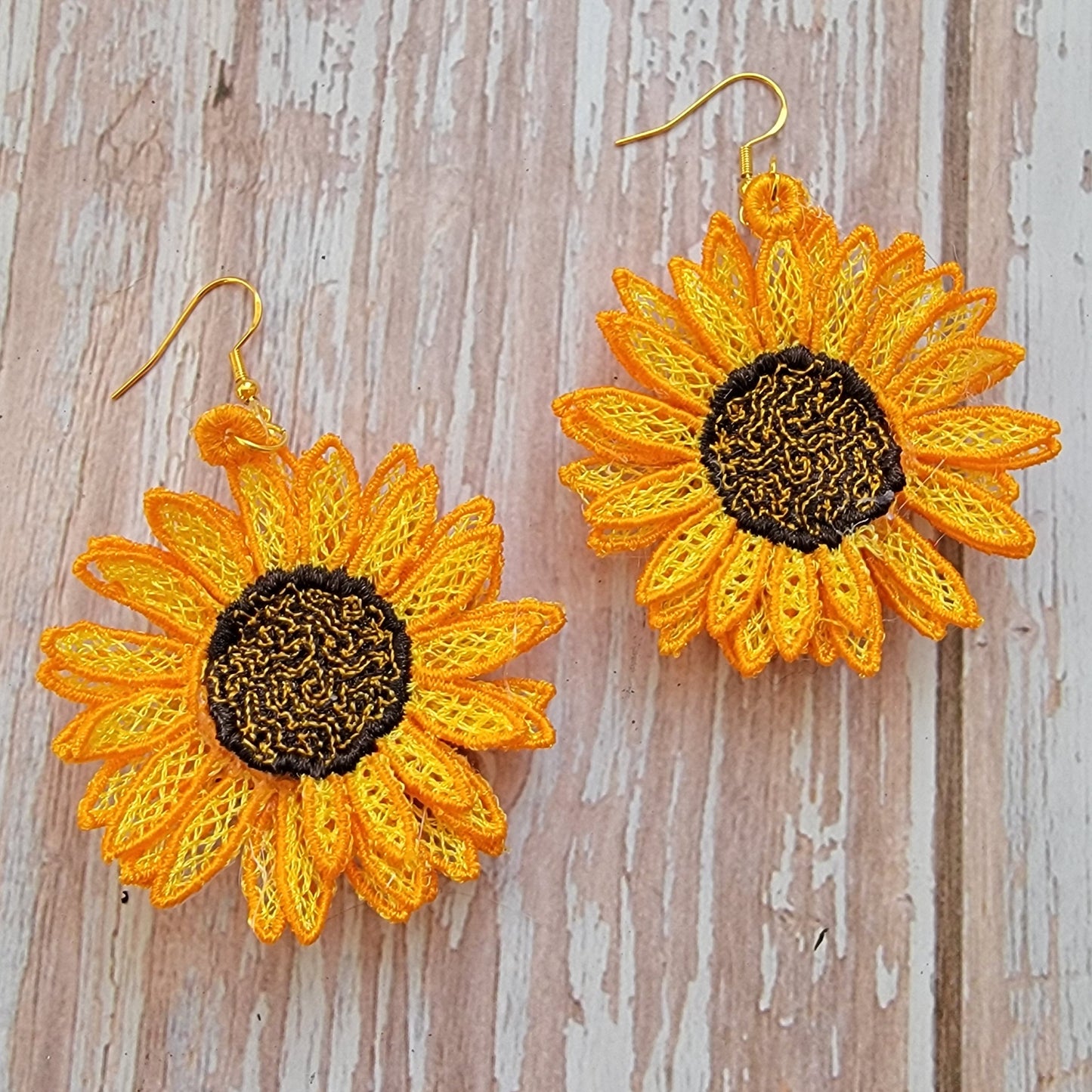 Embroidered Sunflower Earrings