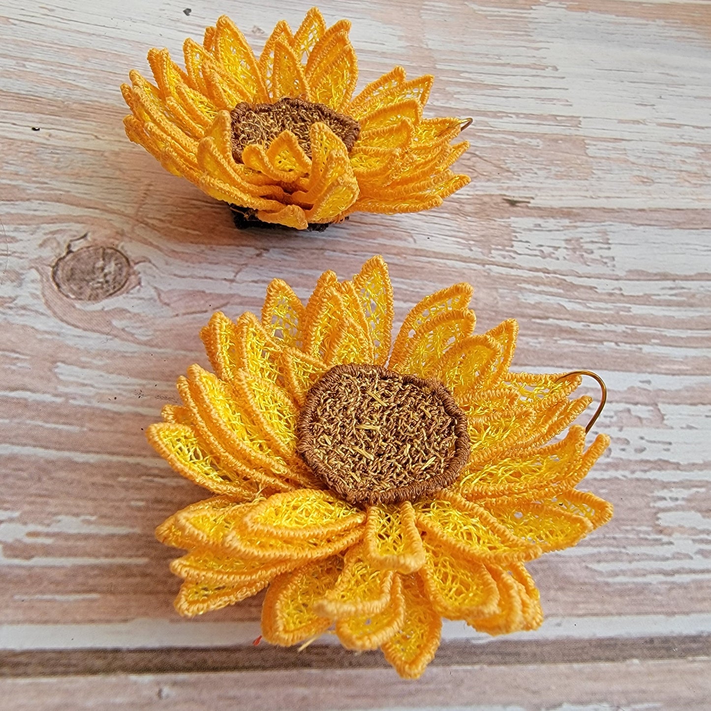 Embroidered Sunflower Earrings