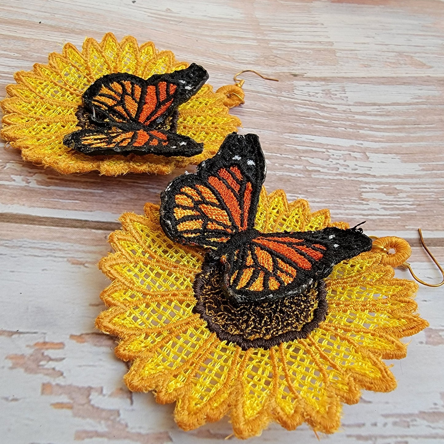 Embroidered Sunflower Earrings
