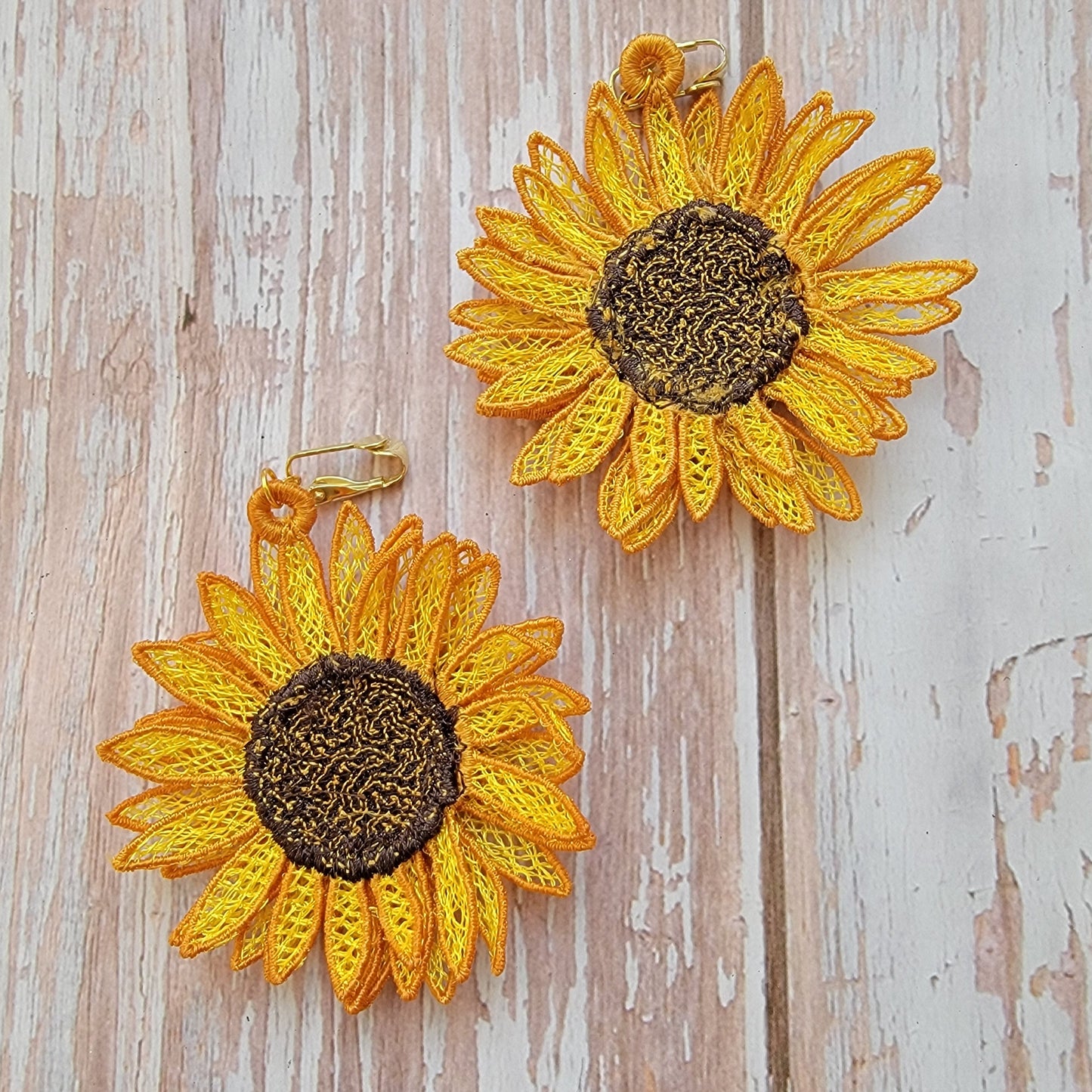 Embroidered Sunflower Earrings