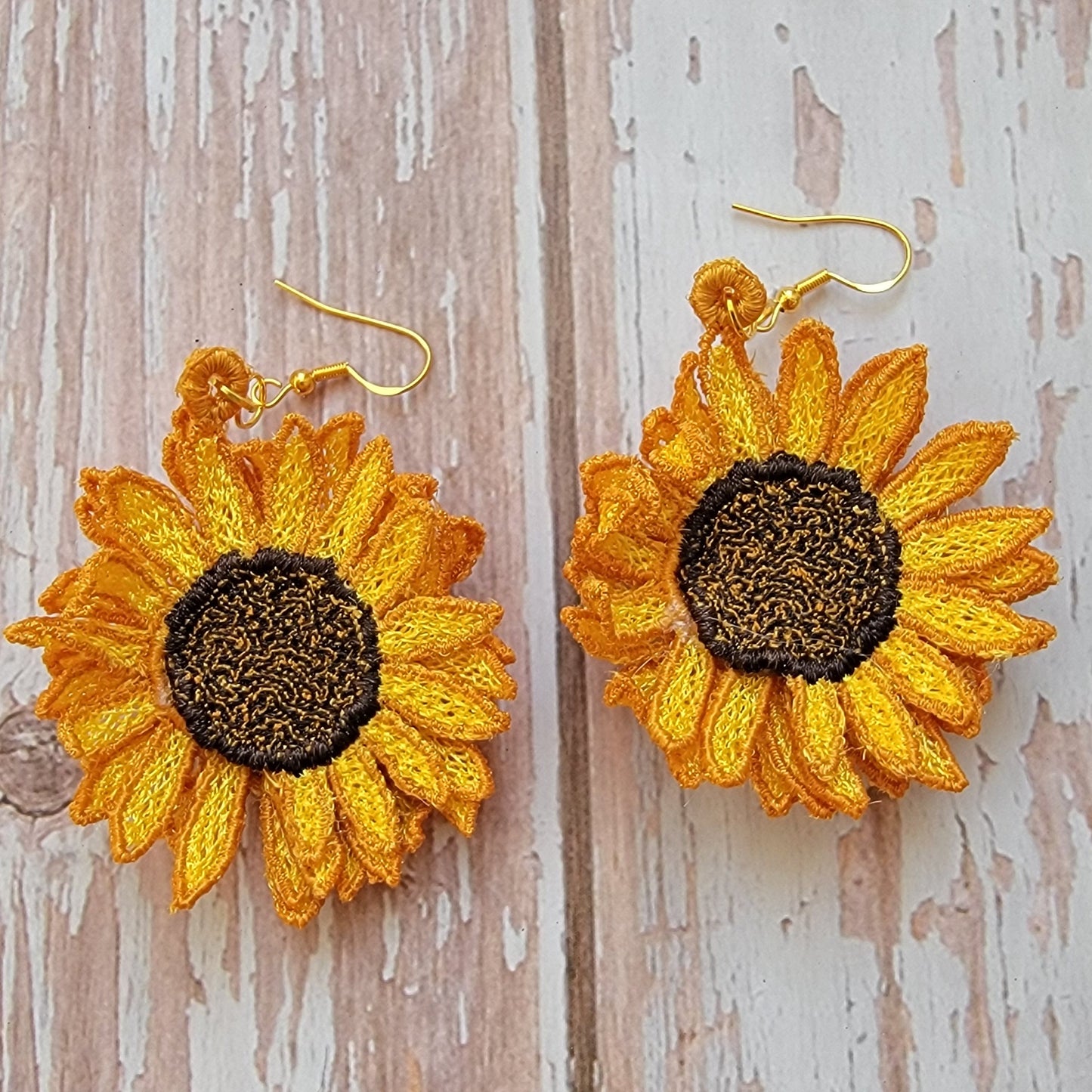 Embroidered Sunflower Earrings