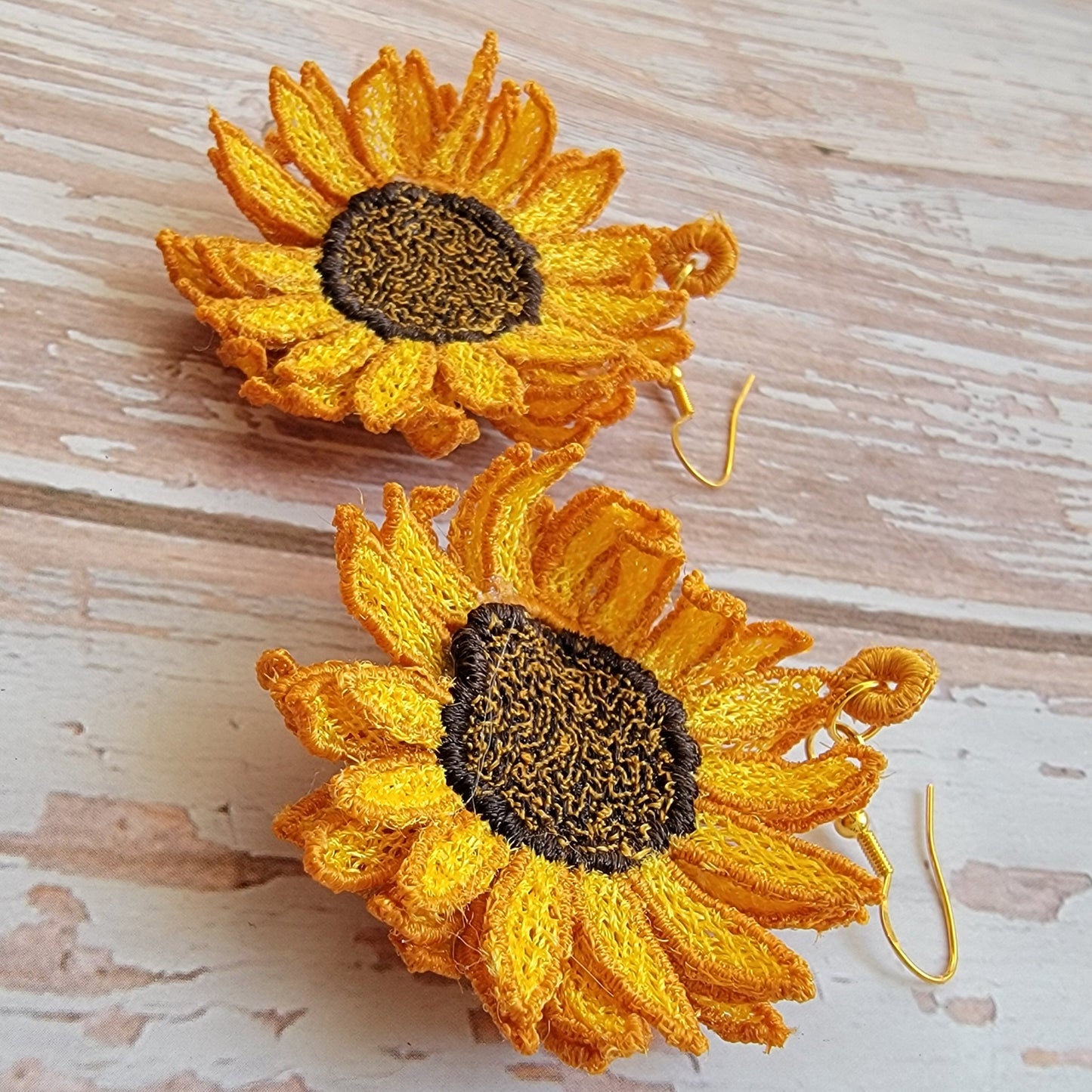 Embroidered Sunflower Earrings