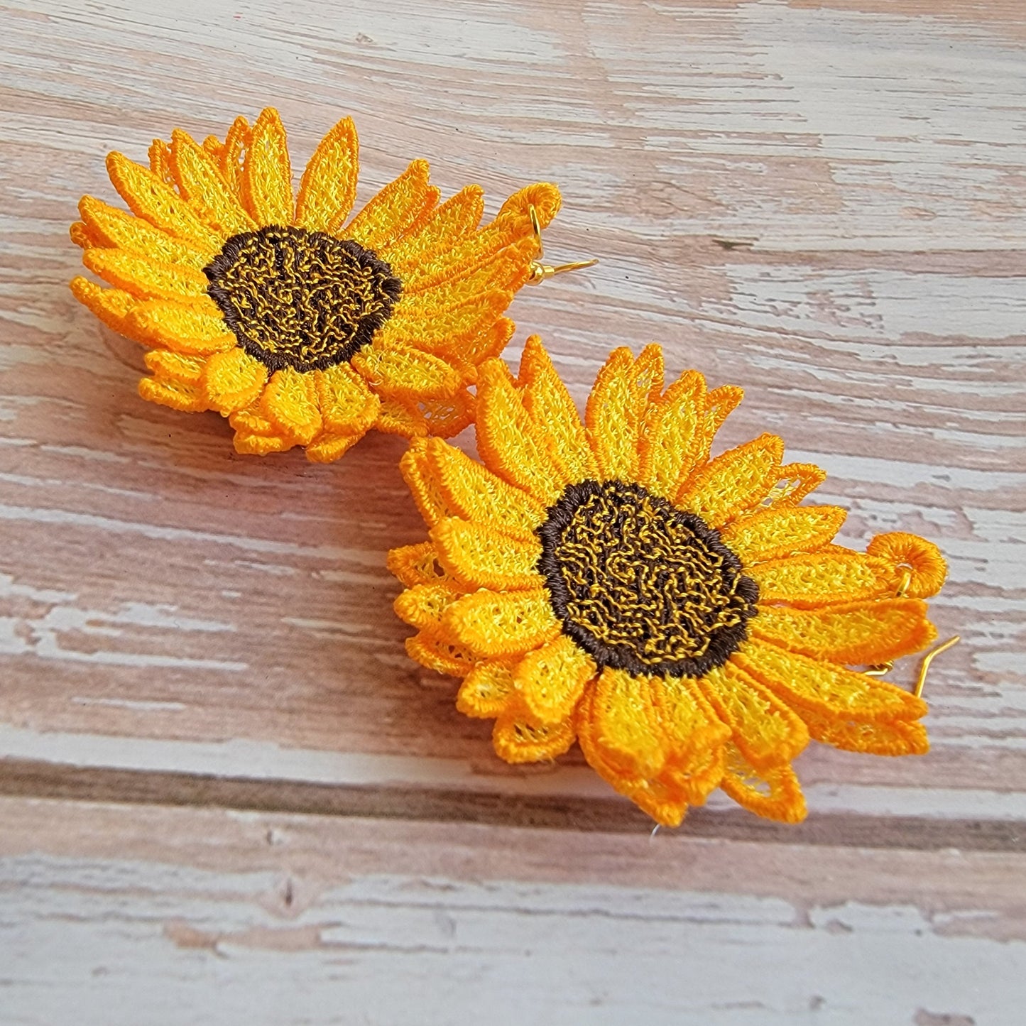 Embroidered Sunflower Earrings