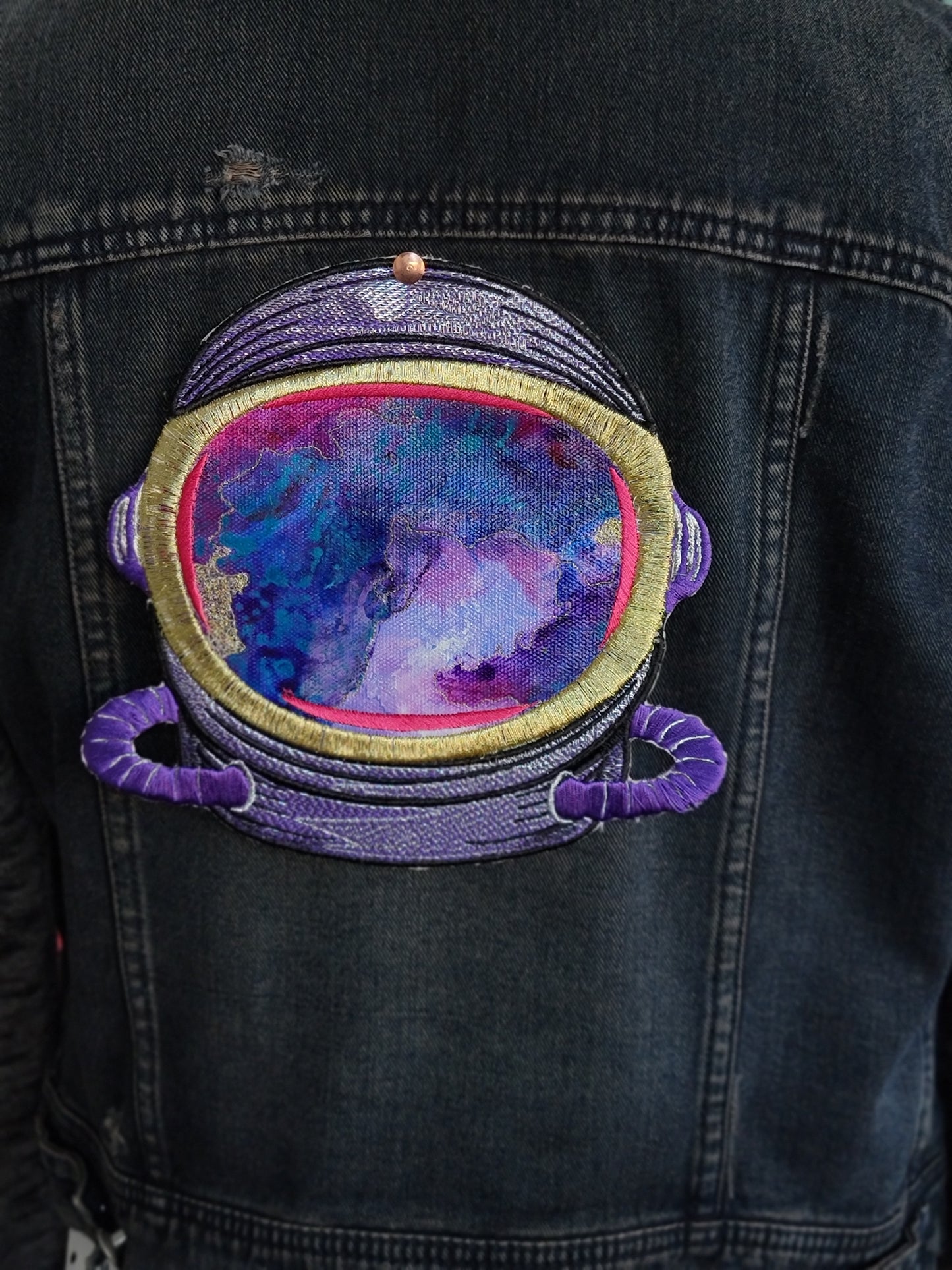 SOLD - Astronautical Cloud Exploration- Purple Embroidered Iron-On Painting