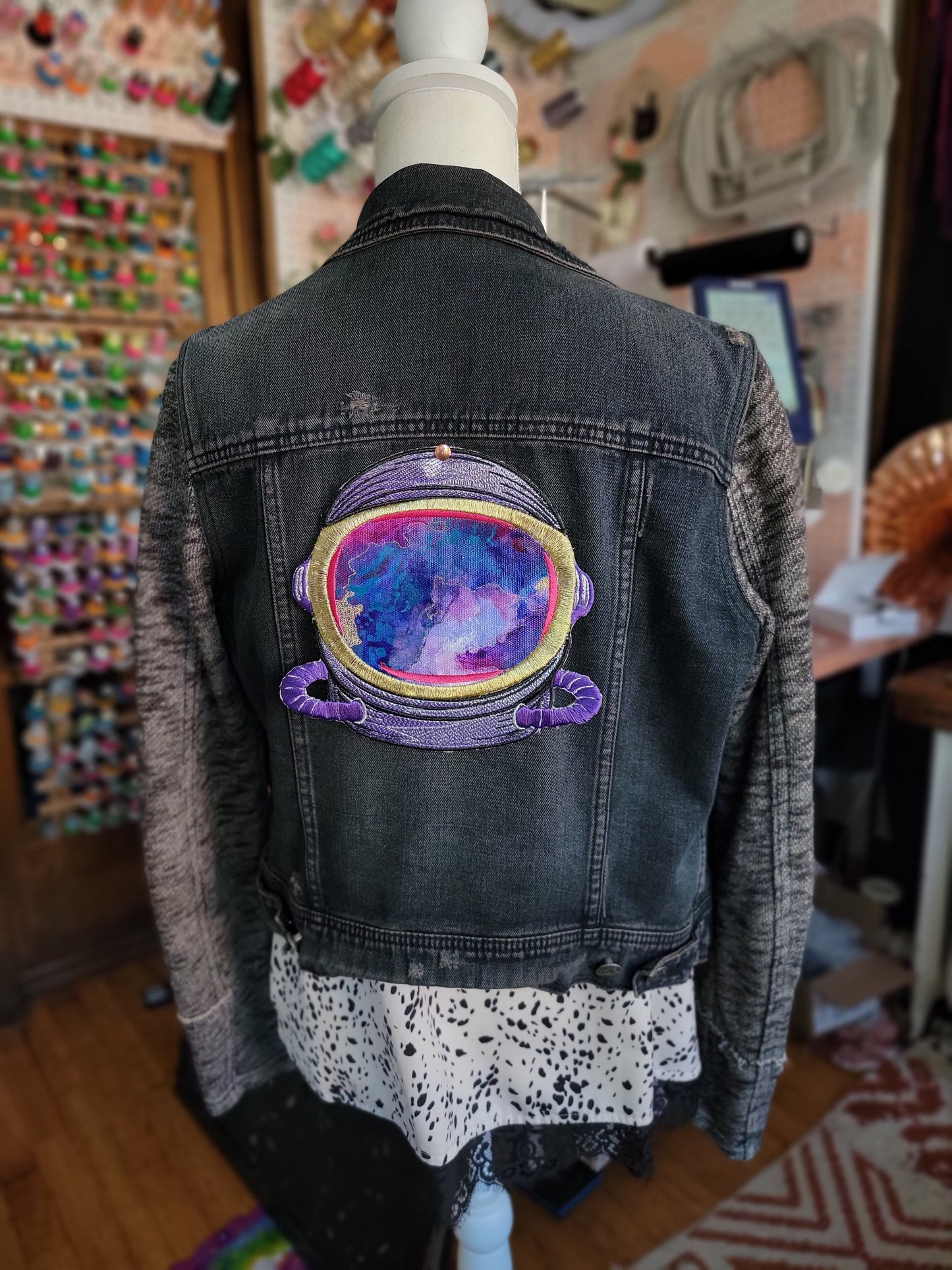 SOLD - Astronautical Cloud Exploration- Purple Embroidered Iron-On Painting