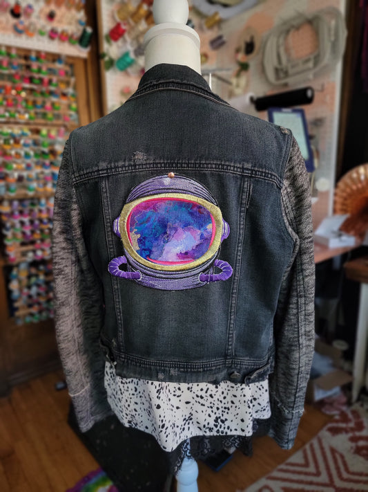 SOLD - Astronautical Cloud Exploration- Purple Embroidered Iron-On Painting