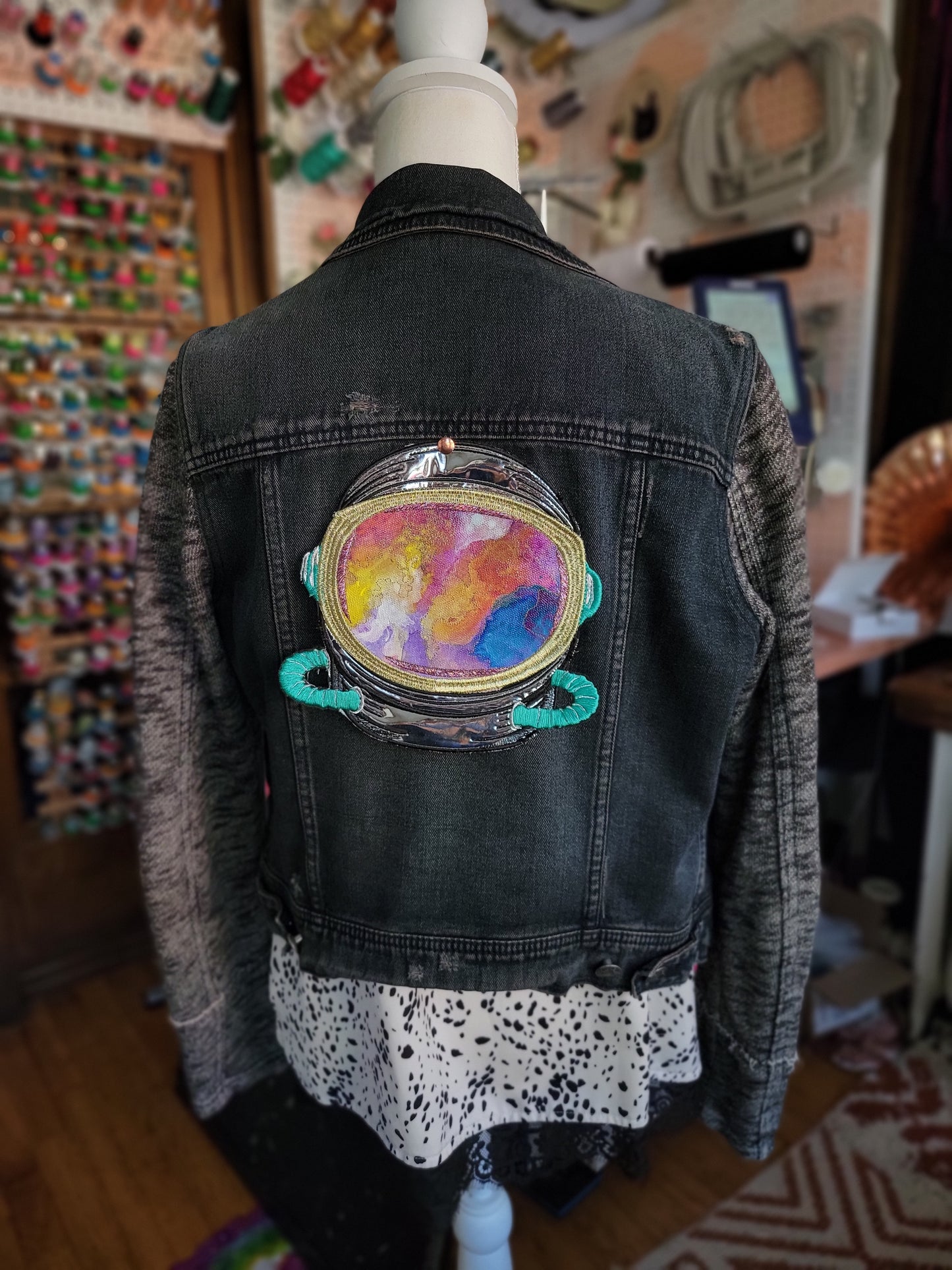 SOLD - Astronautical Cloud Exploration Embroidered Iron-On Painting