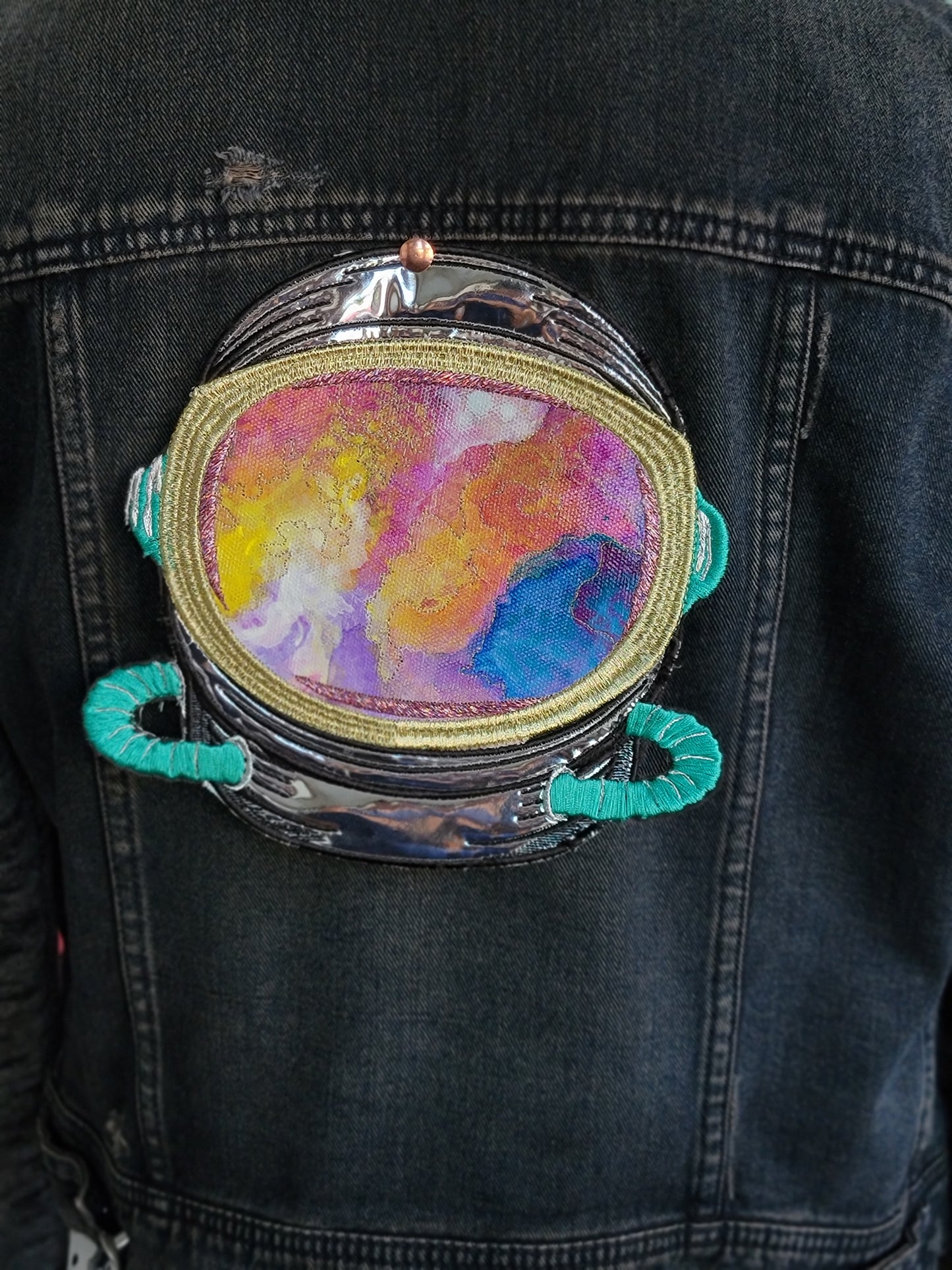 SOLD - Astronautical Cloud Exploration Embroidered Iron-On Painting