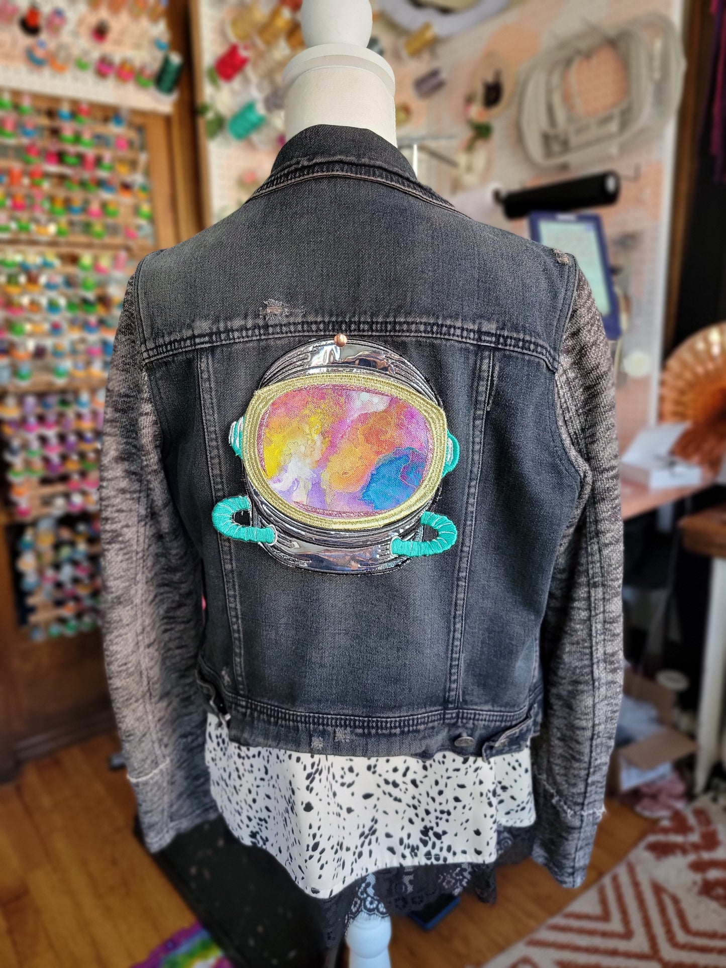 SOLD - Astronautical Cloud Exploration Embroidered Iron-On Painting