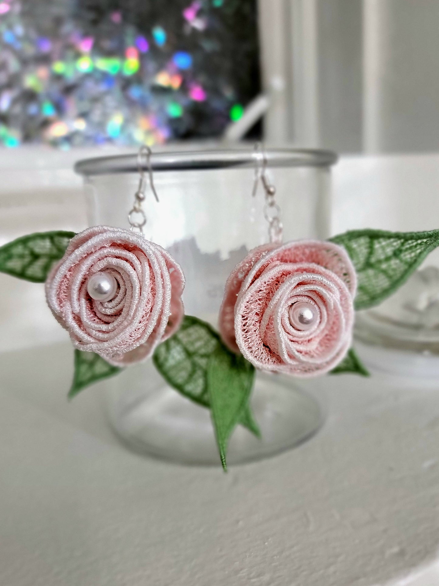 Embroidered Rose Earrings