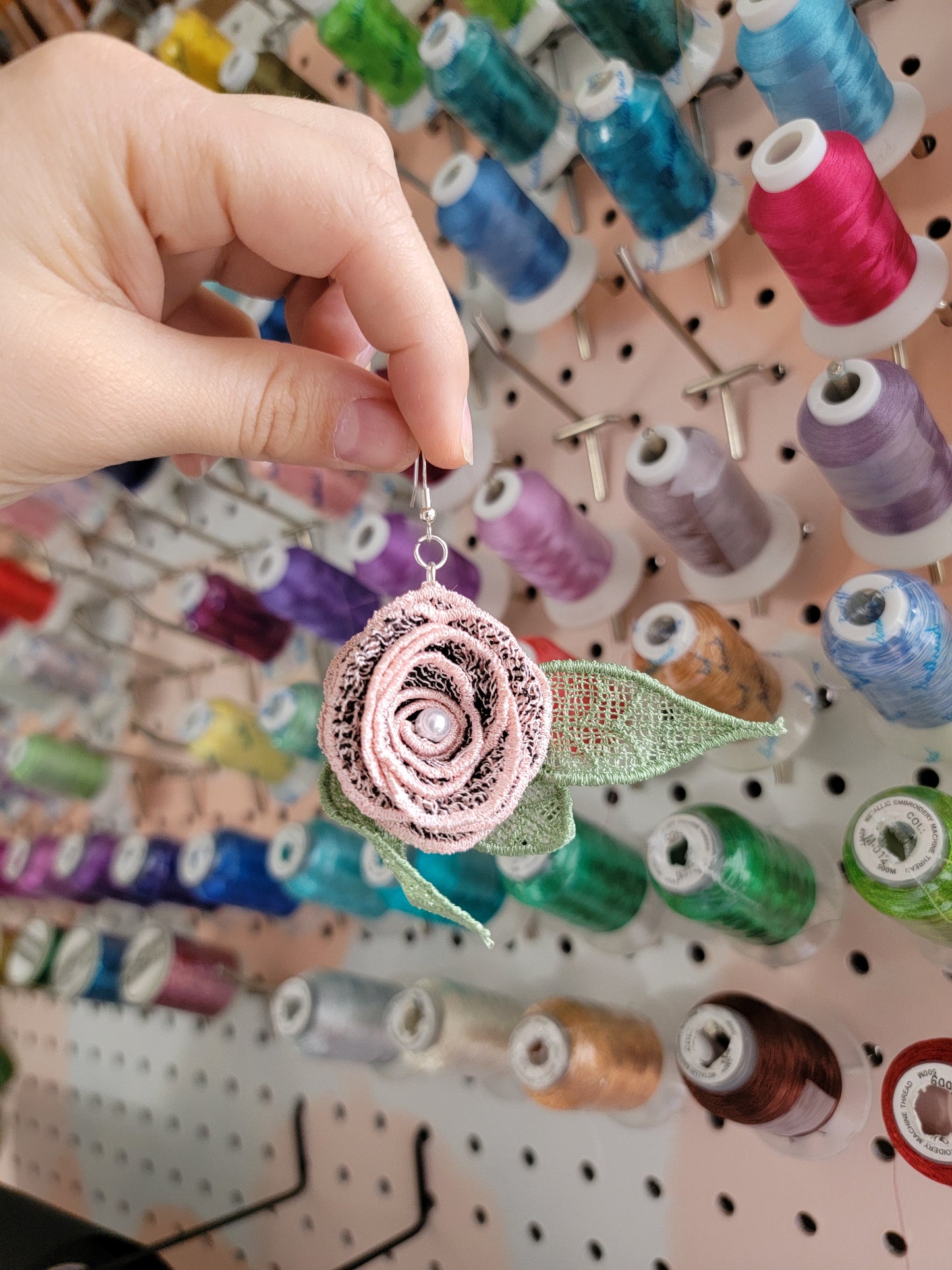 Embroidered Rose Earrings