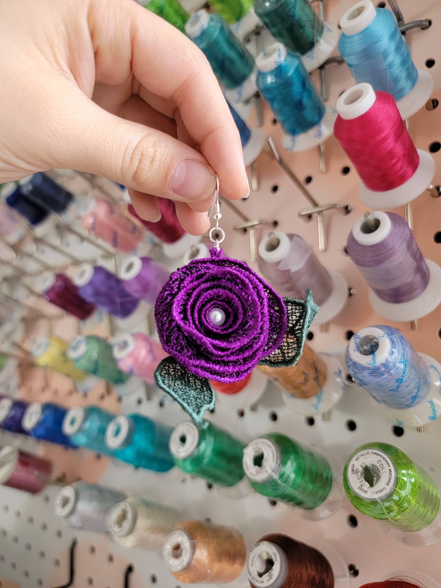 Embroidered Rose Earrings