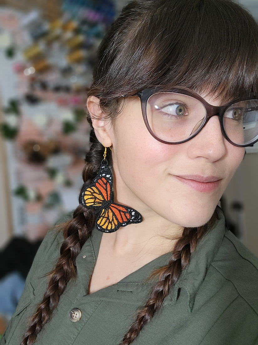 Traditional Monarch - Embroidered Butterfly Earrings