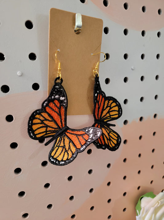 Traditional Monarch - Embroidered Butterfly Earrings