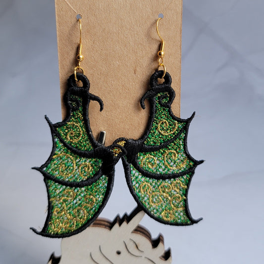 Embroidered Dragon Wing Earrings