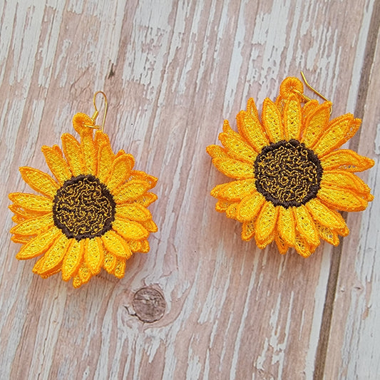 Embroidered Sunflower Earrings