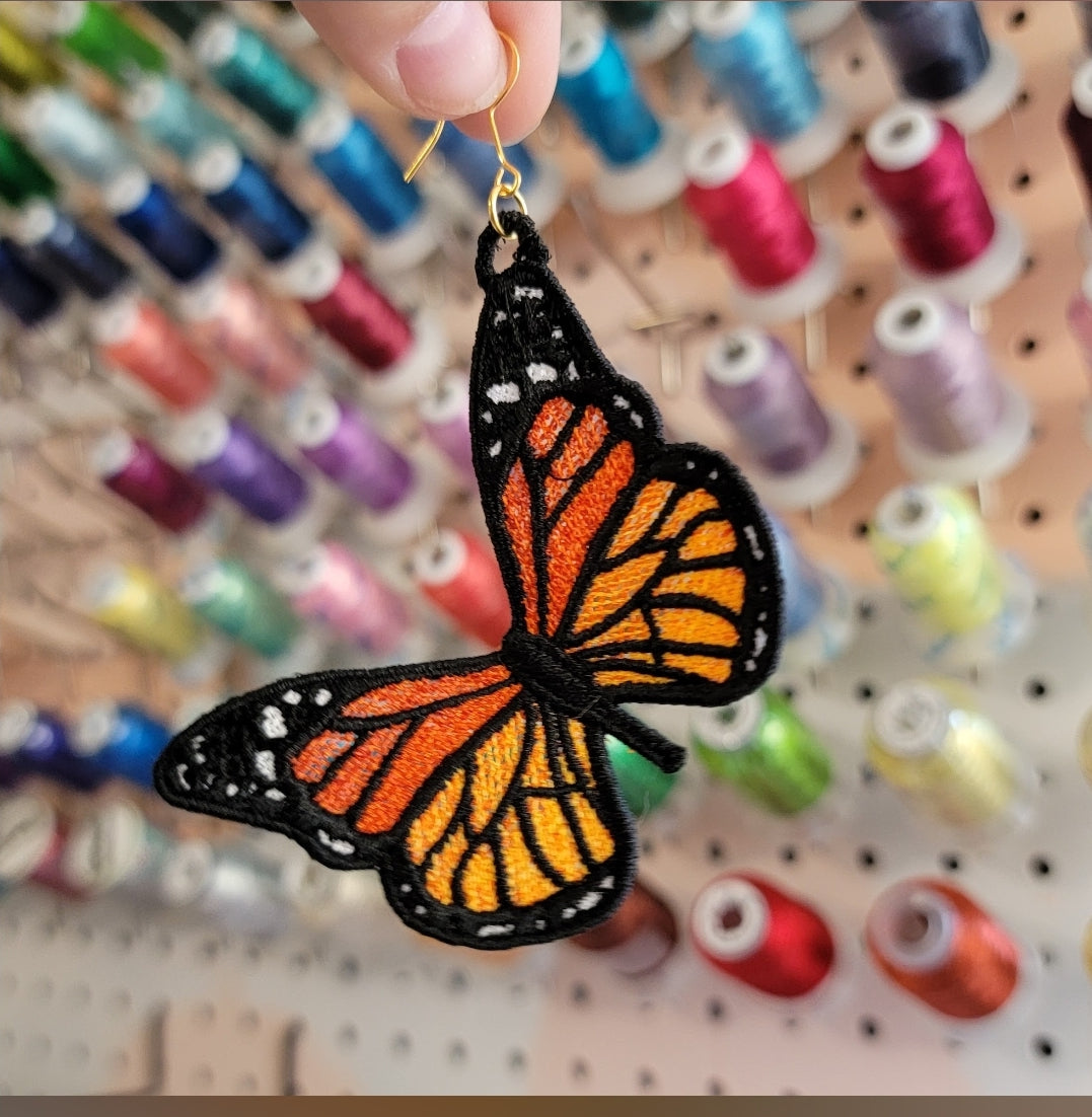 Traditional Monarch - Embroidered Butterfly Earrings