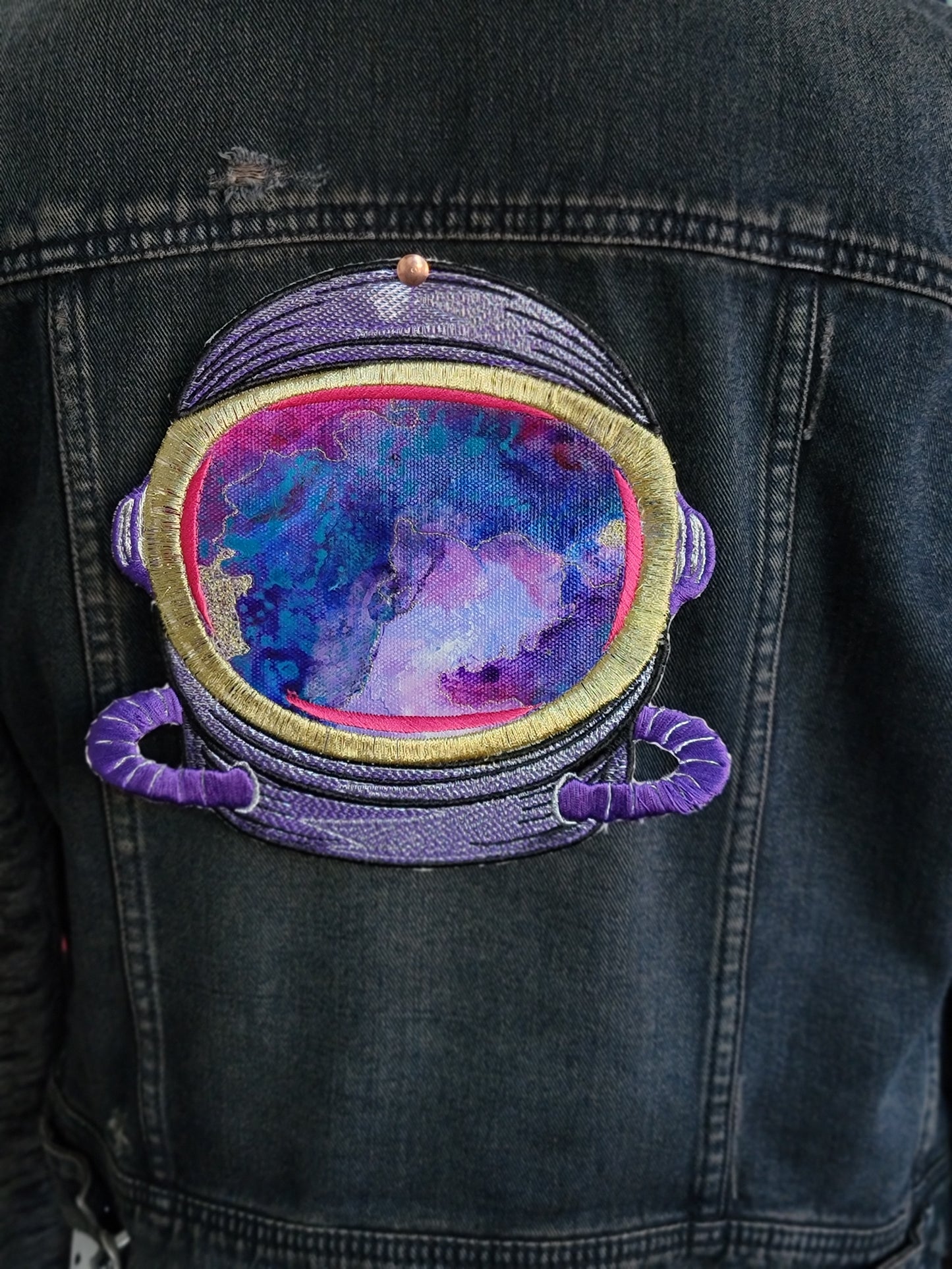 Astronautical Cloud Exploration- Purple Embroidered Iron-On Painting