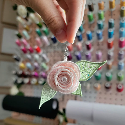 Embroidered Rose Earrings